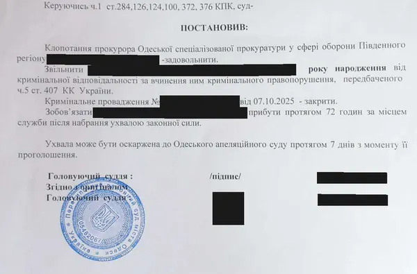 Резолютивна частина ухвали суду м. Одеси, звільнити від відповідальності, провадження закрити, прибути протягом 72 годин